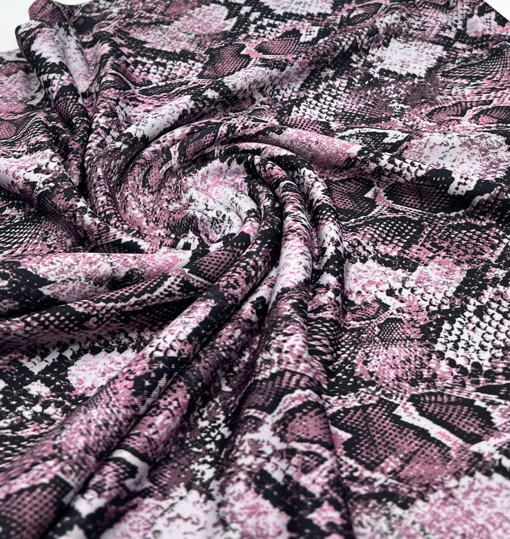 Burgundy Snake Print Soft Touch Stretch Fabric