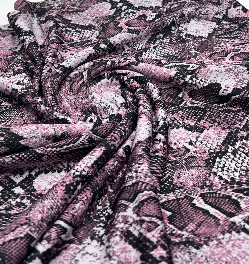 Burgundy Snake Print Soft Touch Stretch Fabric