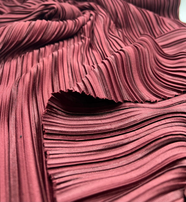 Burgundy Wide Plisse Pleated Stretch Fabric