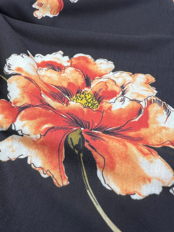 Burnt Orange Floral Print Spun Poly Stretch Fabric