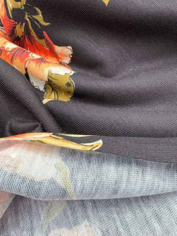 Burnt Orange Floral Print Spun Poly Stretch Fabric