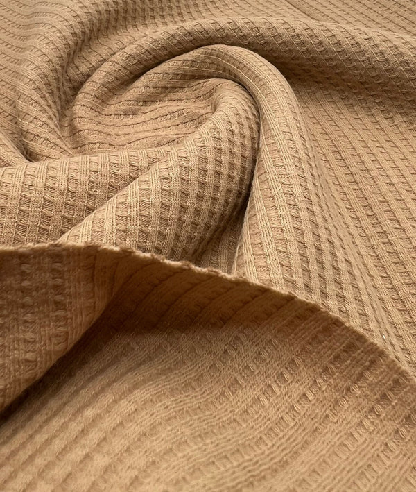 Camel Cotton Soft Waffle Jersey Fabric 210 GSM 4 Way Stretch