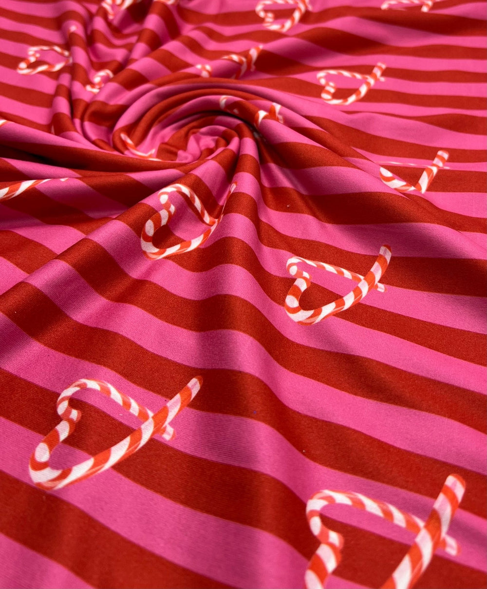 Candy Cane Super Soft Print Spun Poly Stretch Fabric