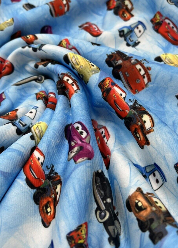 Car Printed Plain Scuba 4 Way Stretch Jersey Fabric