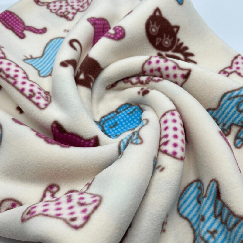 Cat Printed Anti-Pil Polar Fleece Fabric Blanket Loungewear