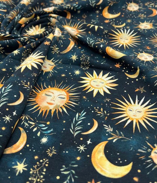 Celestial Print Cotton Stretch Jersey 200 GSM 95/5 Lycra 4 Way Stretch