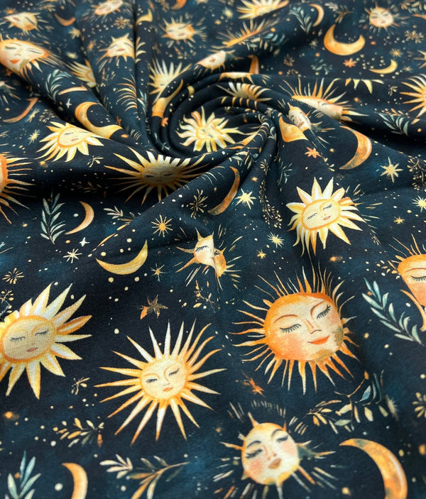 Celestial Print Cotton Stretch Jersey 200 GSM 95/5 Lycra 4 Way Stretch