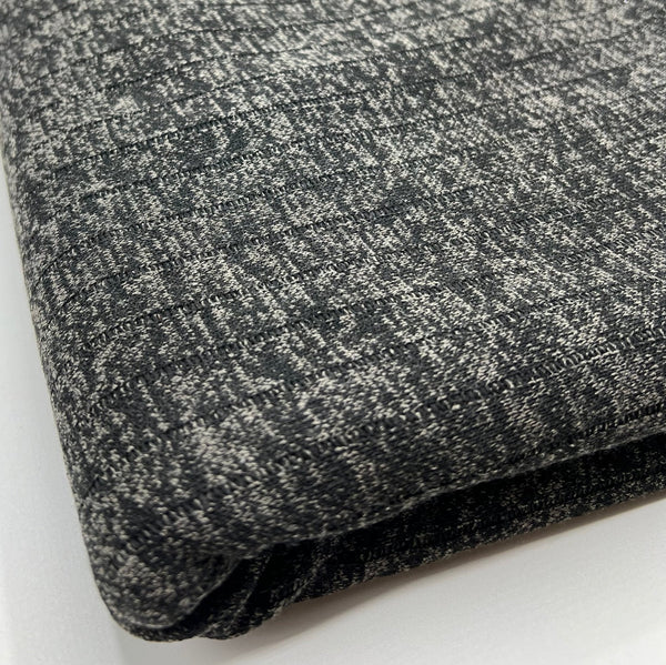 Charcoal Black Mix Wide Cosy Rib Stretch Fabric