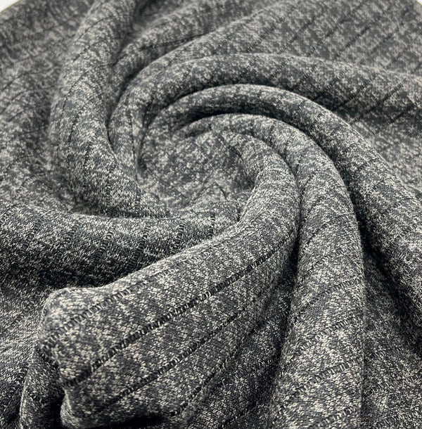 Charcoal Black Mix Wide Cosy Rib Stretch Fabric