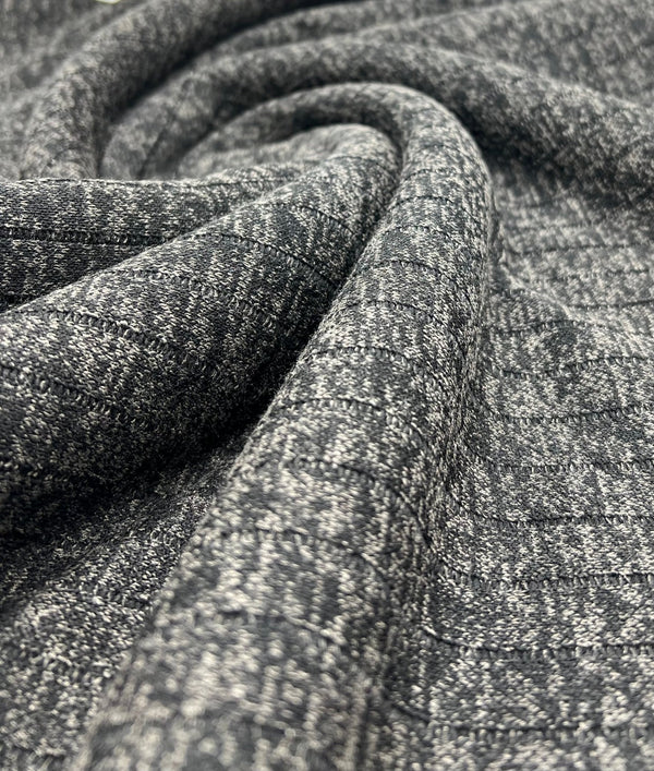 Charcoal Black Mix Wide Cosy Rib Stretch Fabric