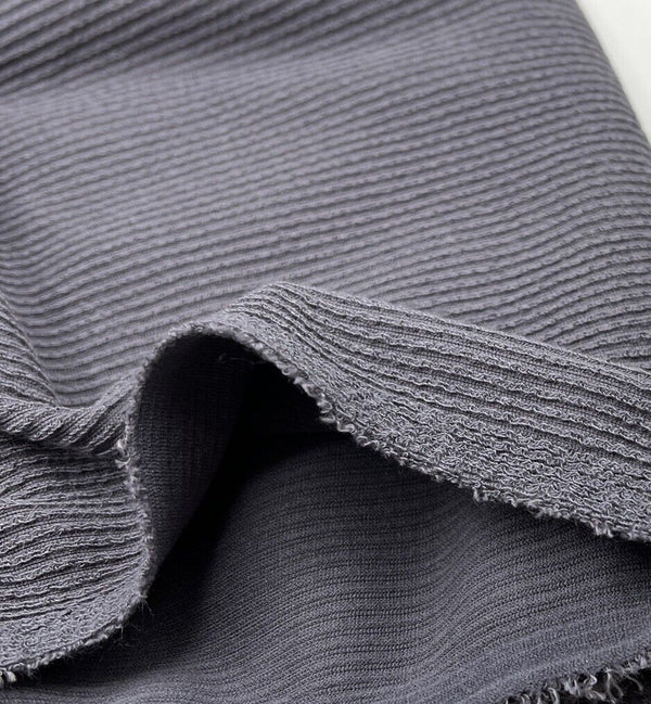 Charcoal Grey Crinkle Rib Stretch Fabric