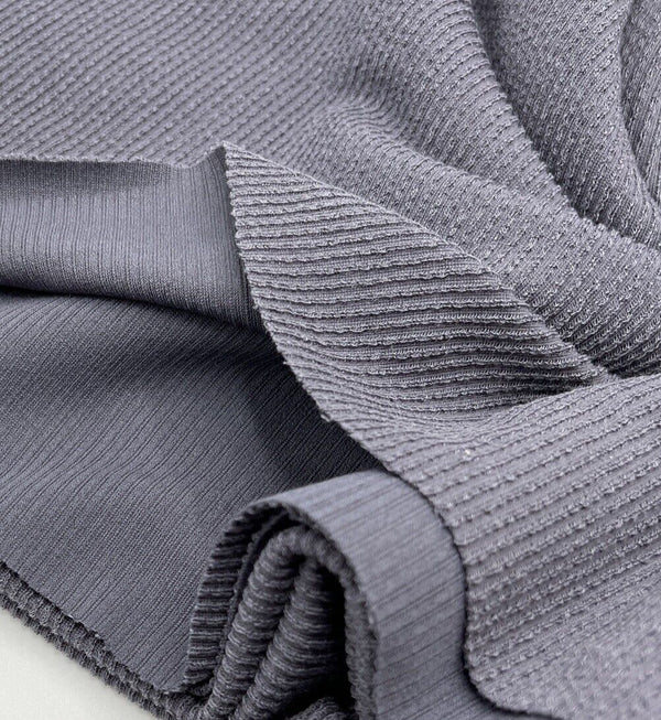 Charcoal Grey Crinkle Rib Stretch Fabric