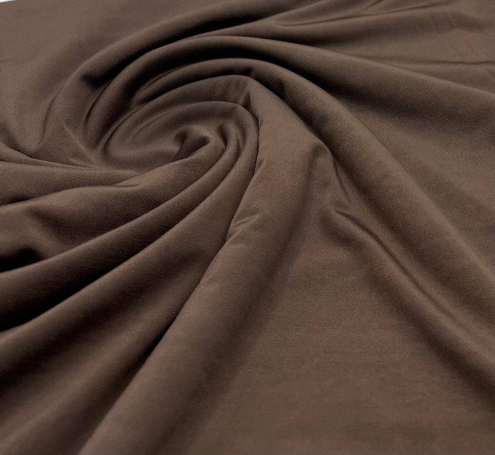 Chocolate Plain Shiny Soft Touch Slinky 4 Way Stretch Fabric