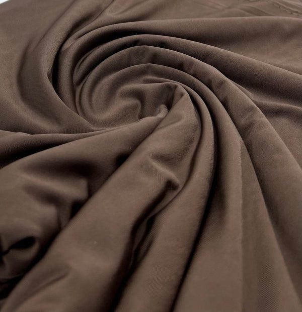 Chocolate Plain Shiny Soft Touch Slinky 4 Way Stretch Fabric