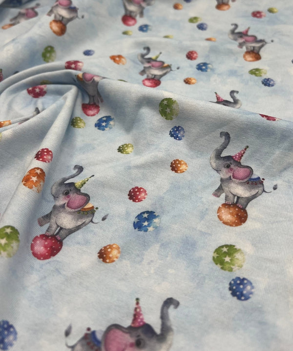 Circus Elephants Cotton Stretch Jersey 200 GSM 95/5 Lycra 4 Way Stretch