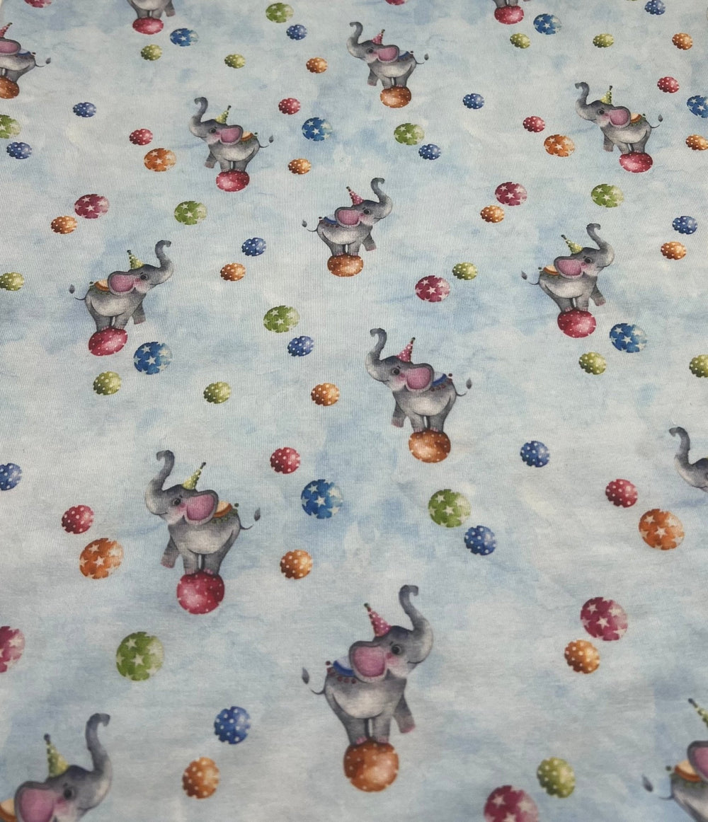 Circus Elephants Cotton Stretch Jersey 200 GSM 95/5 Lycra 4 Way Stretch