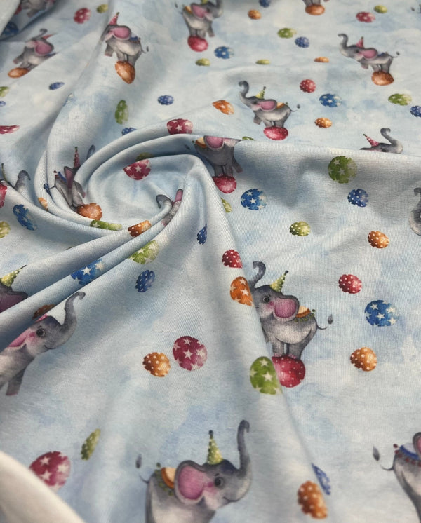 Circus Elephants Cotton Stretch Jersey 200 GSM 95/5 Lycra 4 Way Stretch