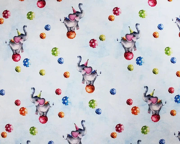 Circus Elephants Cotton Stretch Jersey 200 GSM 95/5 Lycra 4 Way Stretch