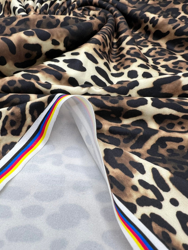Cream Brown Animal Super Soft Print Spun Poly Stretch Fabric