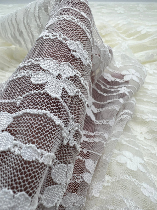 Cream Ditsy Floral Lace Fabric Stretch