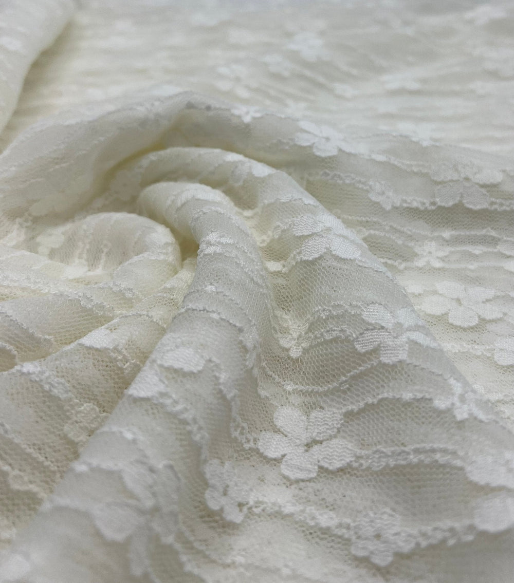 Cream Ditsy Floral Lace Fabric Stretch