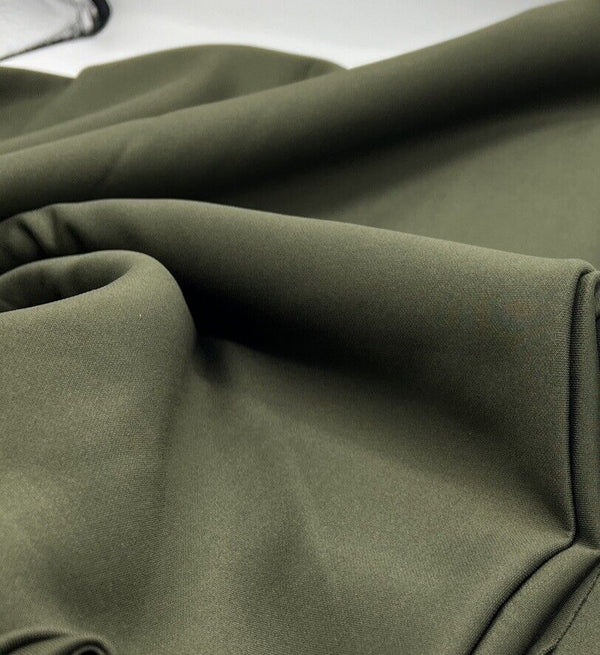 Dark Khaki Plain Scuba 4 Way Stretch Smooth Jersey Fabric