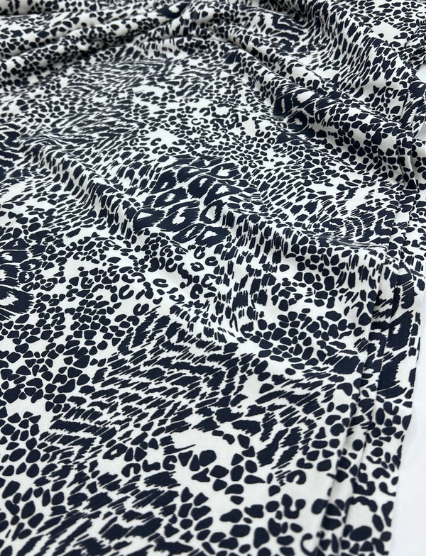Dark Navy Animal Print Viscose Elastane Fabric