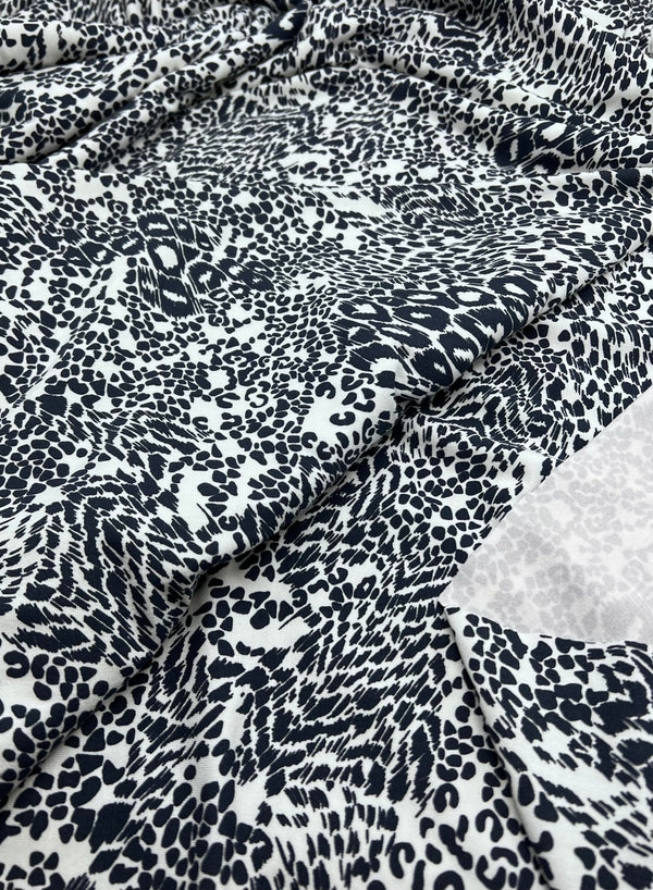 Dark Navy Animal Print Viscose Elastane Fabric