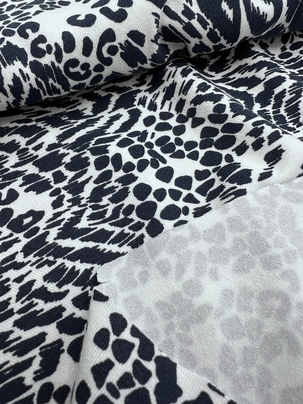 Dark Navy Animal Print Viscose Elastane Fabric