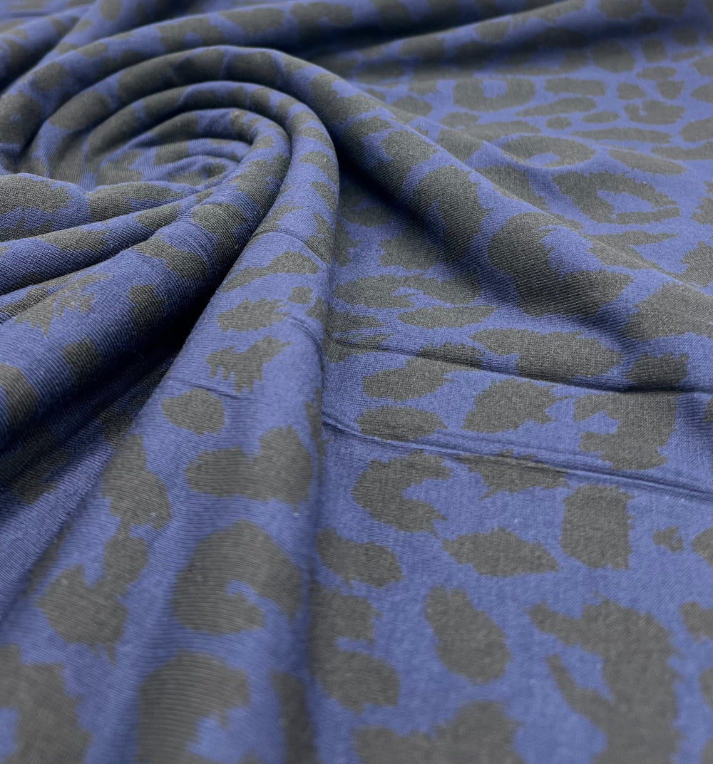 Dark Navy Leopard Print Viscose Elastane Fabric