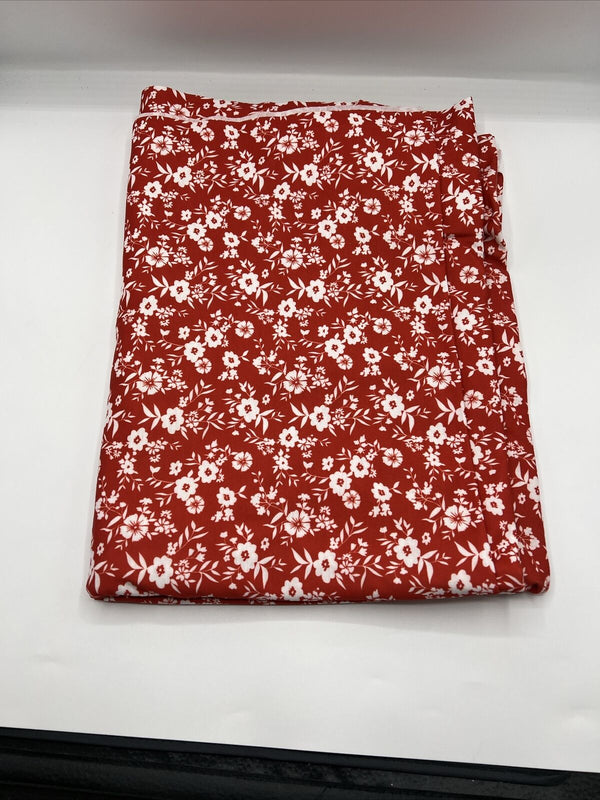 Dark Red Ditsy Floral Print Spun Poly Stretch Fabric