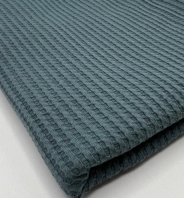Denim Blue Cotton Soft Waffle Jersey Fabric 210 GSM 4 Way Stretch