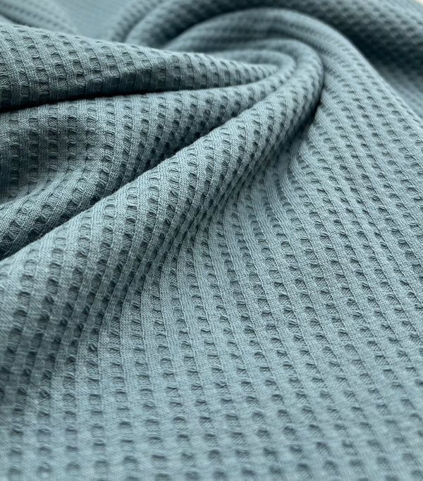 Denim Blue Cotton Soft Waffle Jersey Fabric 210 GSM 4 Way Stretch