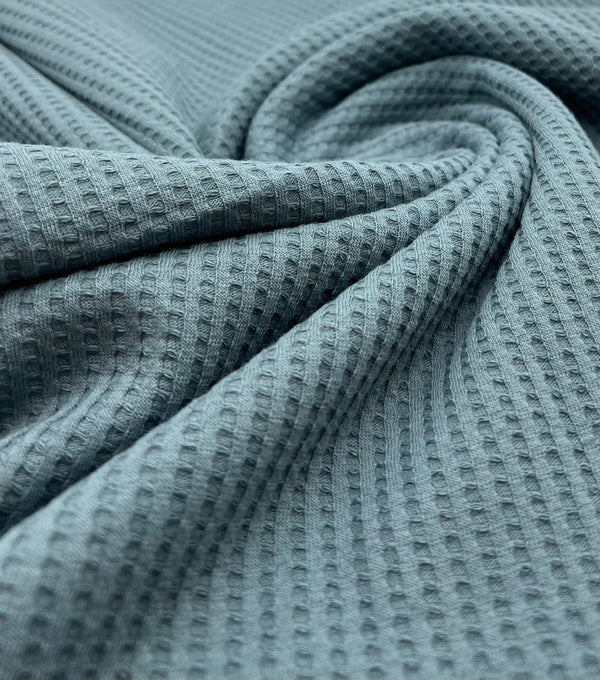 Denim Blue Cotton Soft Waffle Jersey Fabric 210 GSM 4 Way Stretch