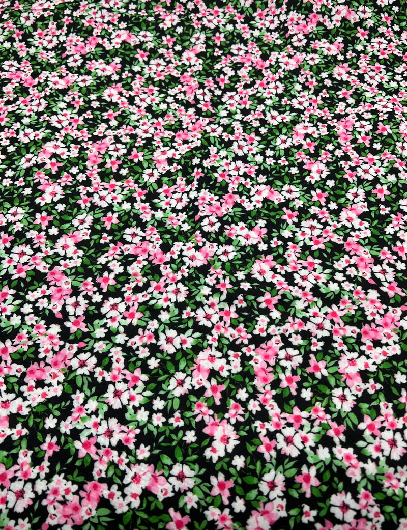 Ditsy Multi Floral Print Spun Poly Stretch Fabric