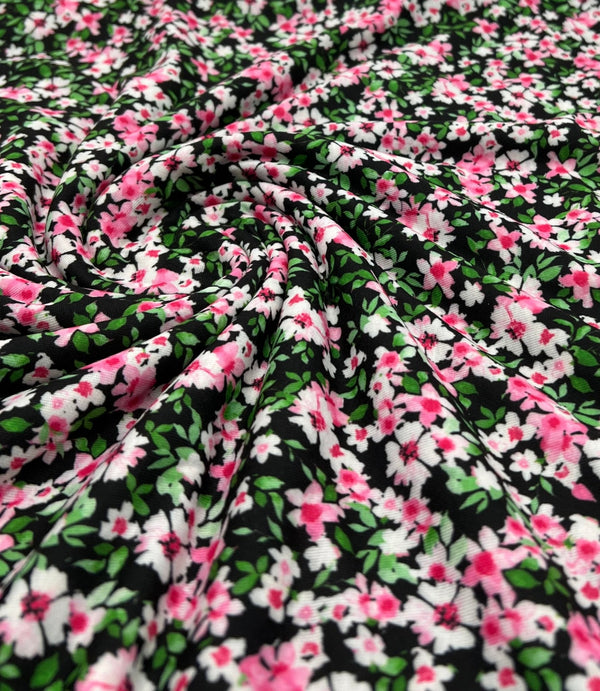 Ditsy Multi Floral Print Spun Poly Stretch Fabric