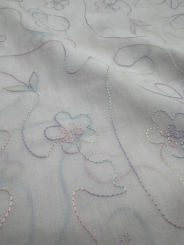 Embroidered Floral Multi Thread Non Stretch Woven Fabric
