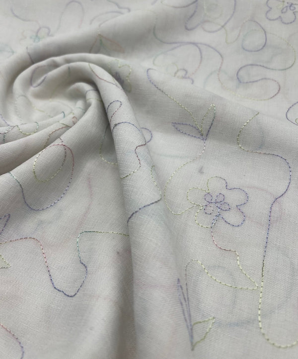 Embroidered Floral Multi Thread Non Stretch Woven Fabric