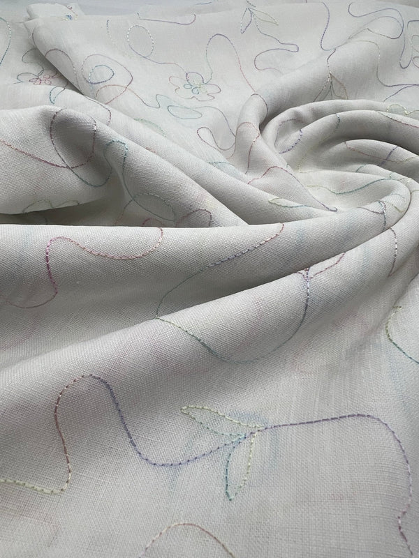 Embroidered Floral Multi Thread Non Stretch Woven Fabric