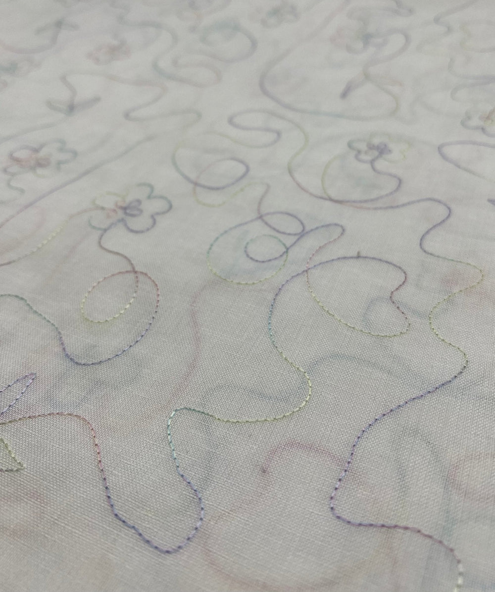 Embroidered Floral Multi Thread Non Stretch Woven Fabric