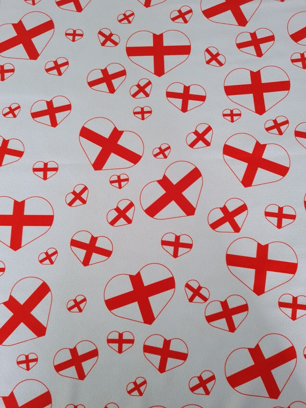 England Heart Printed Scuba Crepe Jersey Fabric 4 Way Stretch