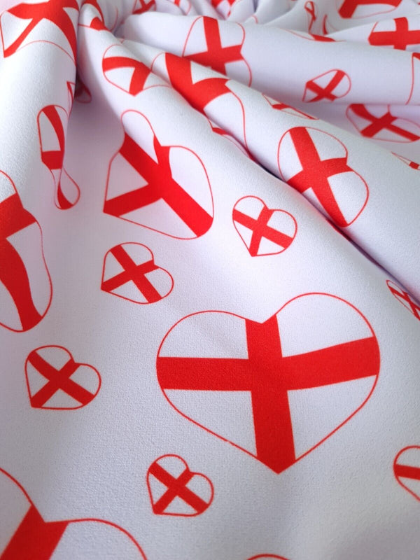 England Heart Printed Scuba Crepe Jersey Fabric 4 Way Stretch