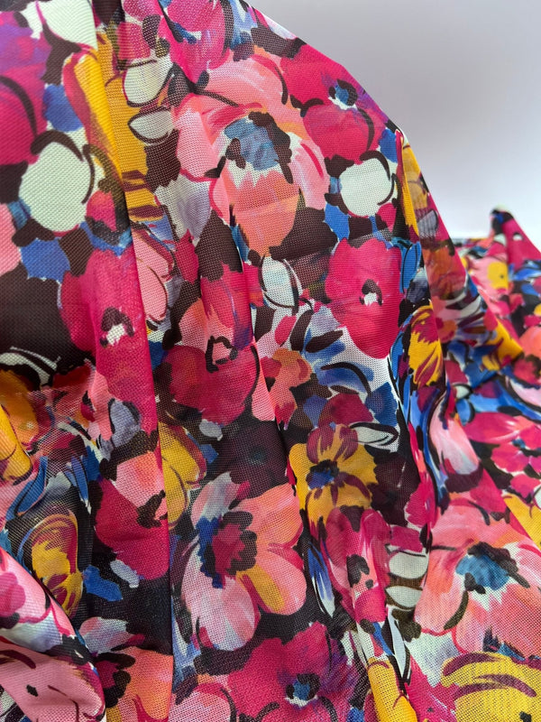 Multi coloured Floral Mesh Fabric Stretch