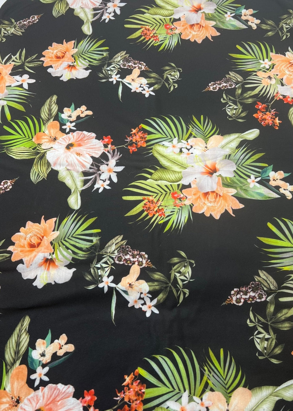 Floral Orange Print Spun Poly Stretch Fabric