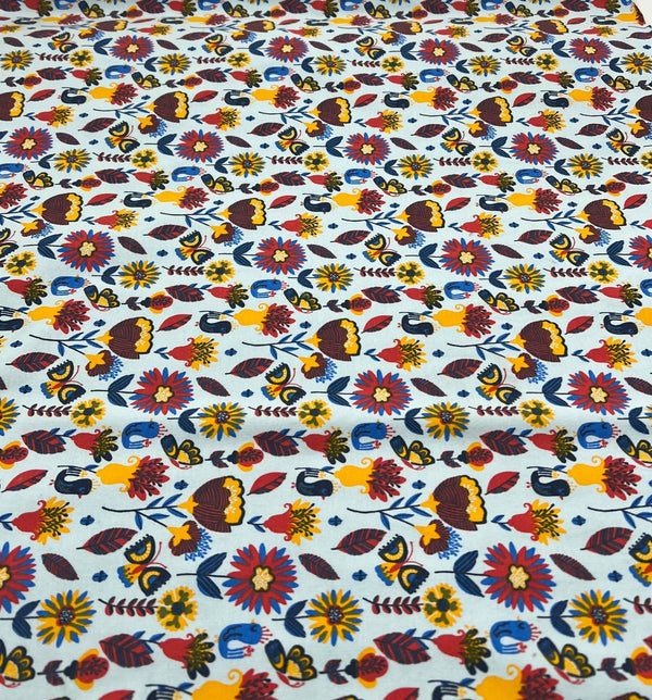 Flower Garden Sweatshirting Cotton Lycra 2 Way Stretch