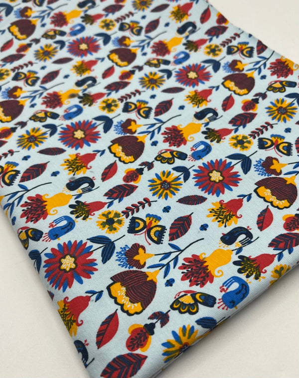 Flower Garden Sweatshirting Cotton Lycra 2 Way Stretch