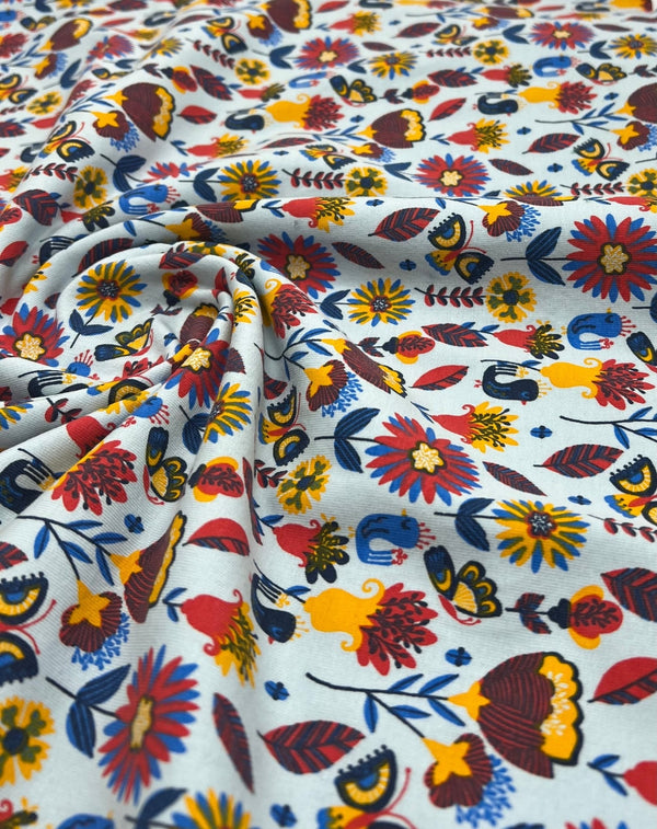 Flower Garden Sweatshirting Cotton Lycra 2 Way Stretch