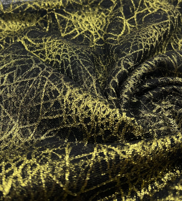 Gold Black Cobweb Halloween Print Mesh Fabric Stretch