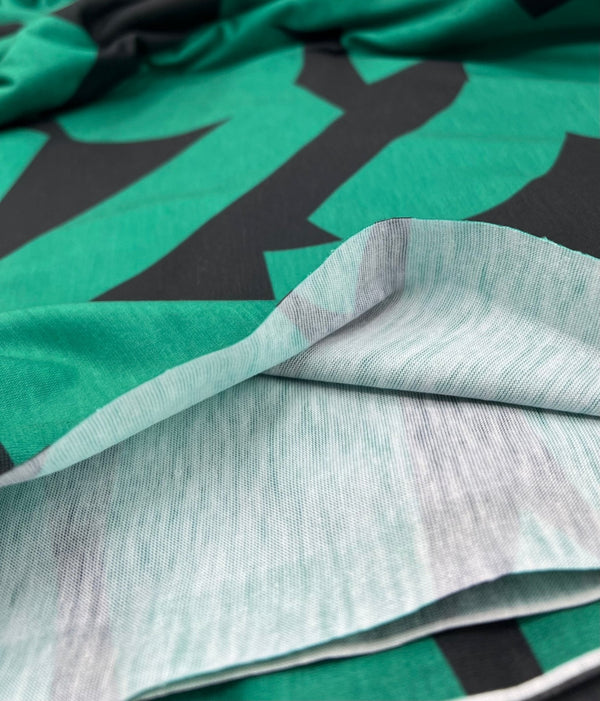 Green Black Spun Poly Stretch Fabric