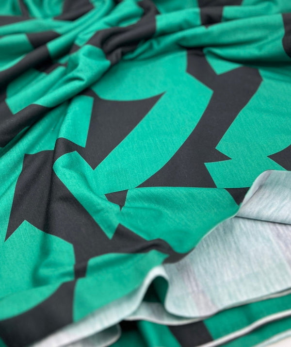 Green Black Spun Poly Stretch Fabric